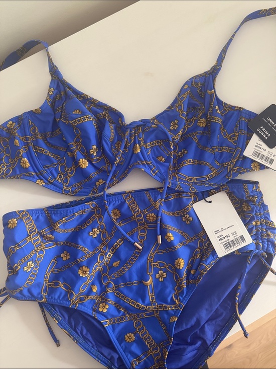 Prima Donna Other - Prima Donna Royal Blue Chain & Floral High-Waist Bikini